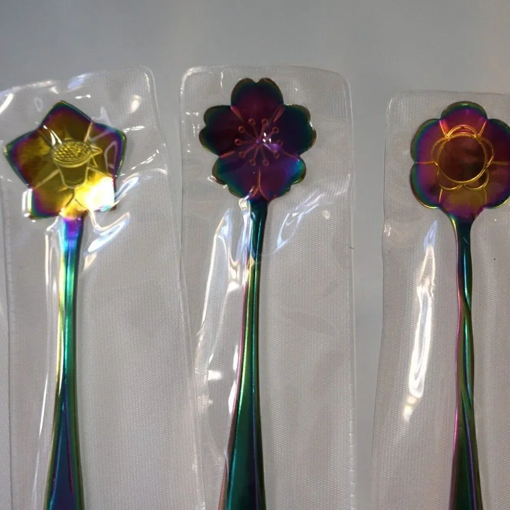 Flower Spoon Set Rainbow Color Stainless Steel Tableware Creative Coffee Spoons